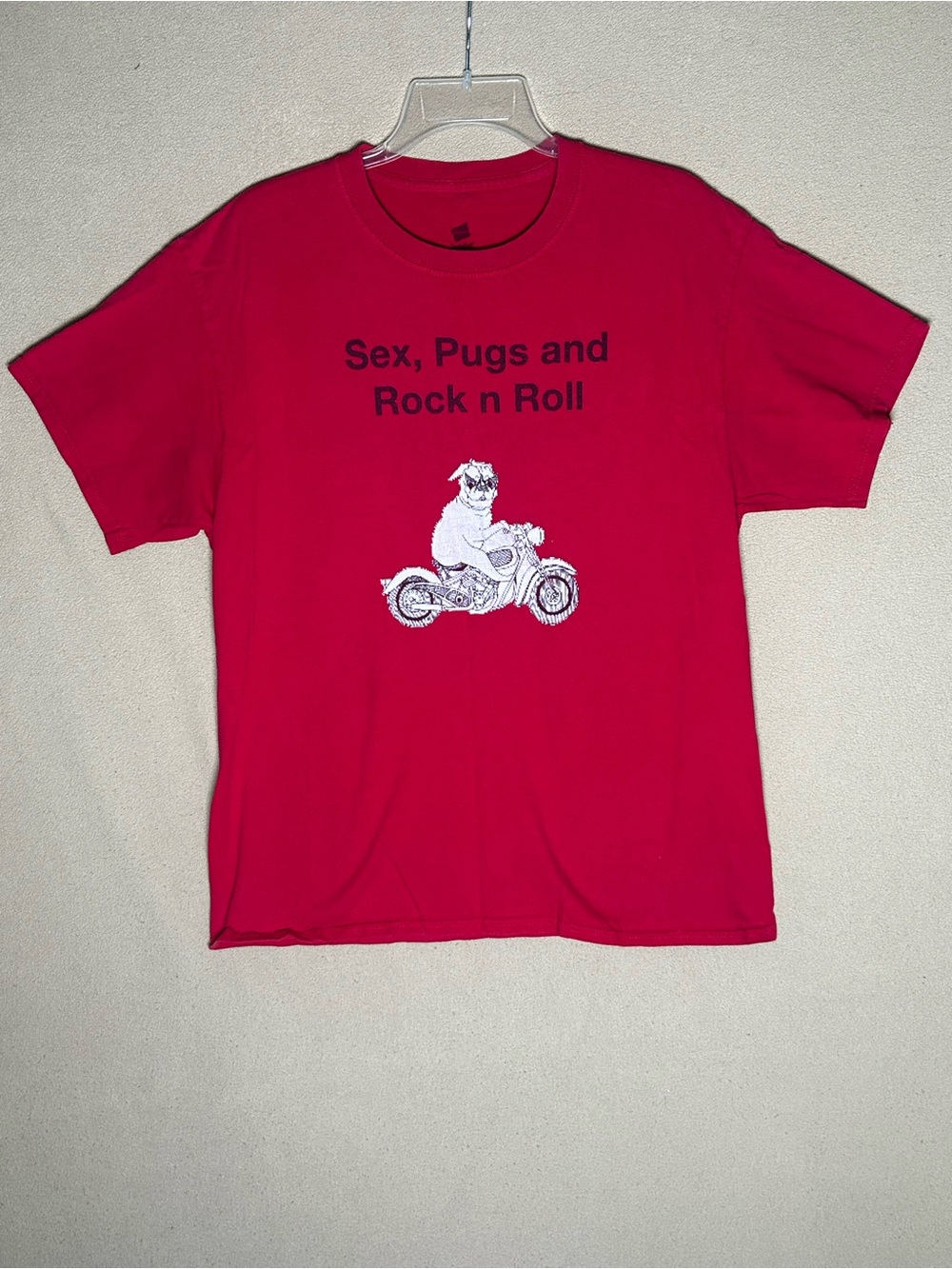 Graphic T-shirt Sex, Pugs and Rock n Roll' Dog Graphic T‑Shirt. Motorcycle. Dogs